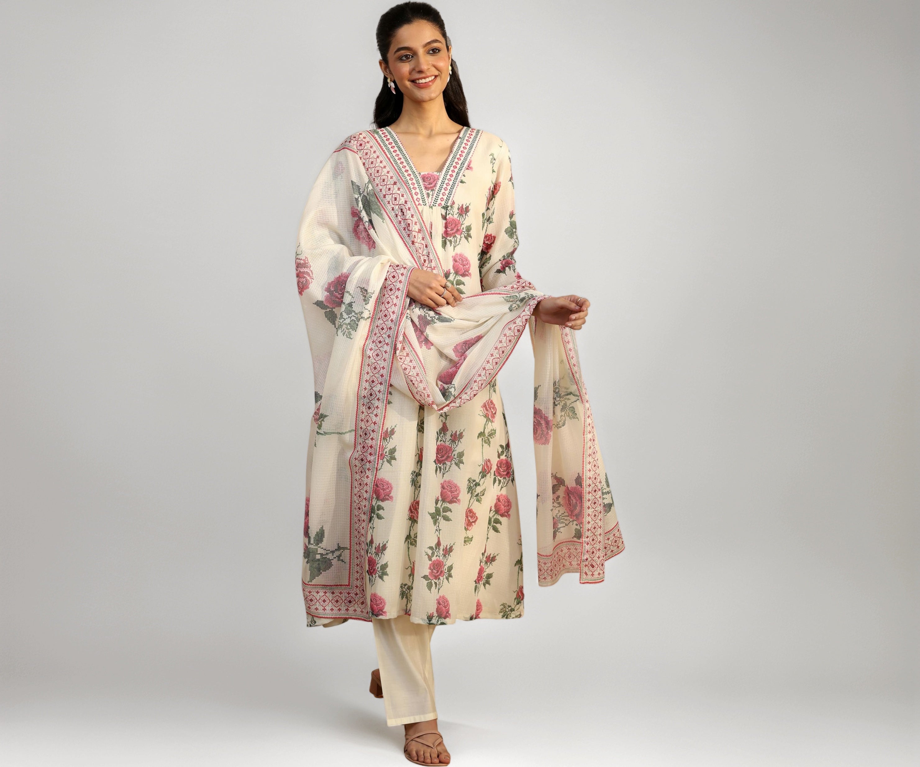 Libas Printed Silk Blend A-Line Kurta Set For Women (401416S)