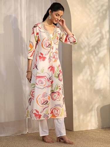 Libas Printed Silk Blend A-Line Kurta Set For Women (401418XXL)