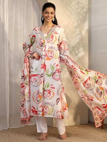 Libas Printed Silk Blend A-Line Kurta Set For Women (401418XXL)