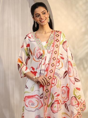 Libas Printed Silk Blend A-Line Kurta Set For Women (401418XXL)