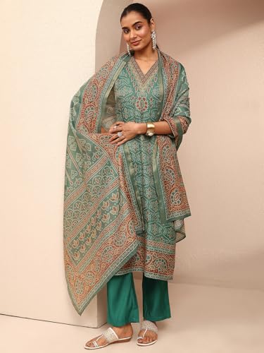 Libas Printed Silk Blend Straight Kurta With Trousers and Dupatta-401459S