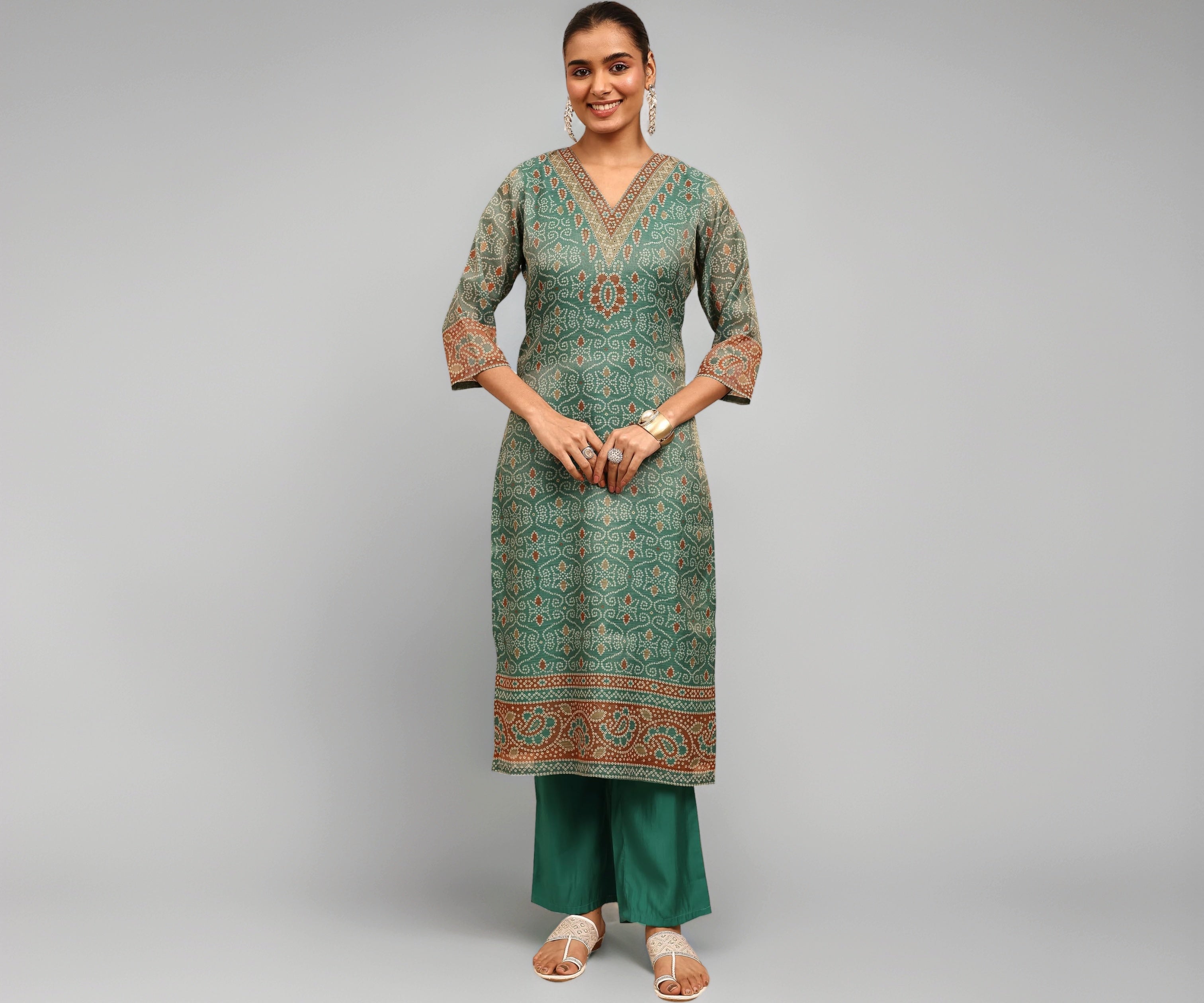 Libas Printed Silk Blend Straight Kurta With Trousers and Dupatta-401459S