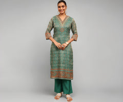 Libas Printed Silk Blend Straight Kurta With Trousers and Dupatta-401459S