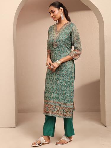 Libas Printed Silk Blend Straight Kurta With Trousers and Dupatta-401459S