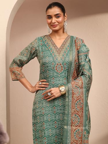 Libas Printed Silk Blend Straight Kurta With Trousers and Dupatta-401459S