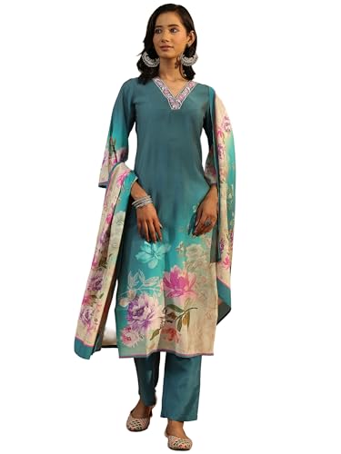 Libas Printed Silk Blend Straight Kurta Set For Women (401528M)
