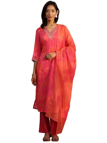 Libas Printed Linen Straight Kurta Set For Women