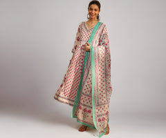 Libas Printed Cotton Anarkali Kurta With Trouser and Dupatta-99947XL