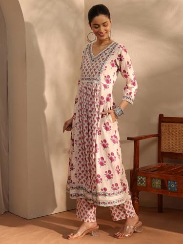 Libas Printed Cotton Anarkali Kurta With Trouser and Dupatta-99947XL