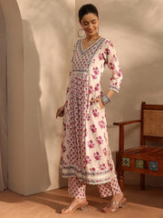 Libas Printed Cotton Anarkali Kurta With Trouser and Dupatta-99947XL