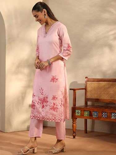 Libas Printed Linen Straight Kurta Set For Women