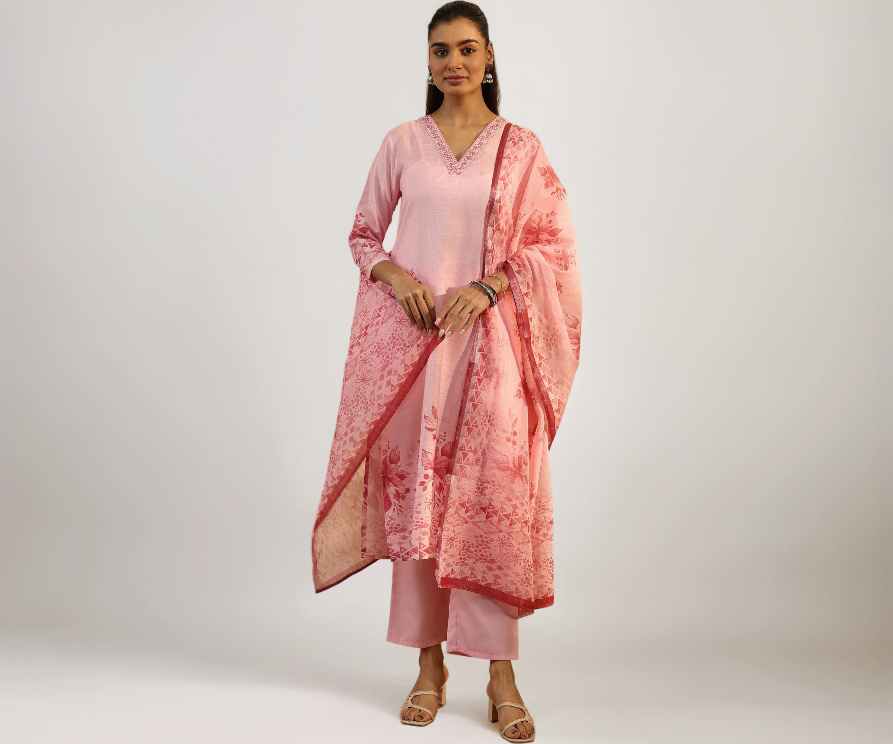 Libas Printed Linen Straight Kurta Set For Women