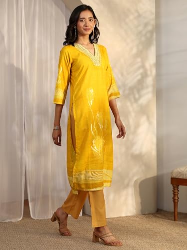 Libas Printed Linen Straight Kurta Set For Women