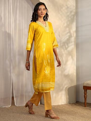 Libas Printed Linen Straight Kurta Set For Women