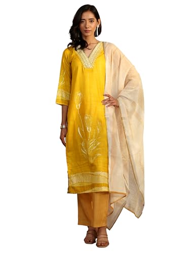 Libas Printed Linen Straight Kurta Set For Women