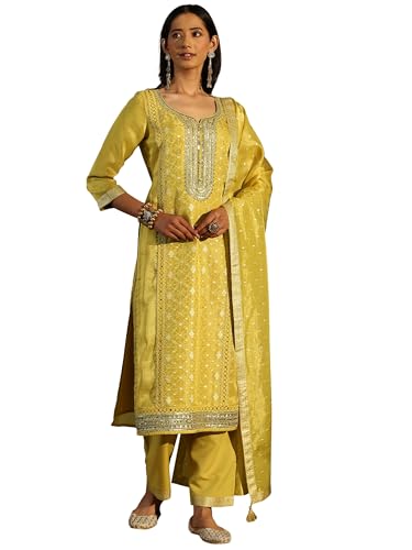 Libas Woven Design Silk Blend Straight Kurta Set For Women (99955AS)