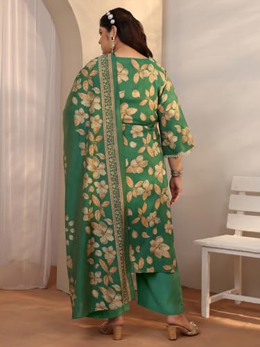 Plue Size Extra Love By Libas Printed Silk Blend Straight Kurta Set For Women (500584-3XL)