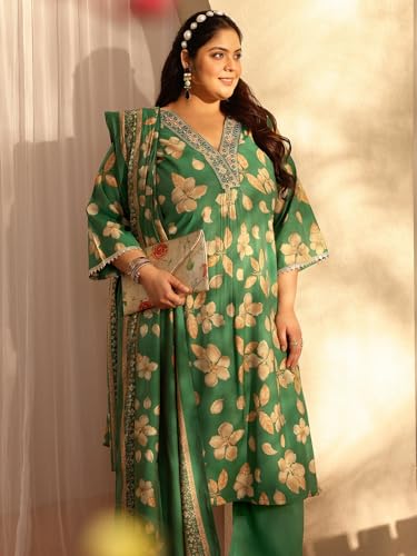 Plue Size Extra Love By Libas Printed Silk Blend Straight Kurta Set For Women (500584-3XL)