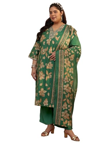 Plue Size Extra Love By Libas Printed Silk Blend Straight Kurta Set For Women (500584-3XL)