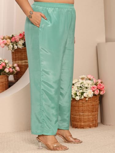 Extra Love By Libas Embroidered Silk Blend Straight Kurta With Trousers and Dupatta-500592-3XL