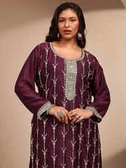 Extra Love By Libas Embroidered Silk Blend Straight Kurta With Trousers and Dupatta-500603-3XL