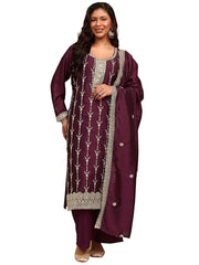 Extra Love By Libas Embroidered Silk Blend Straight Kurta With Trousers and Dupatta-500603-3XL