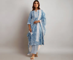 Gerua By Libas Printed Cotton Straight Kurta With Trousers and Dupatta-93175S