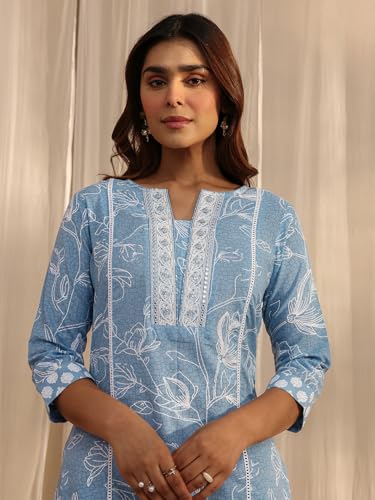 Gerua By Libas Printed Cotton Straight Kurta With Trousers and Dupatta-93175S