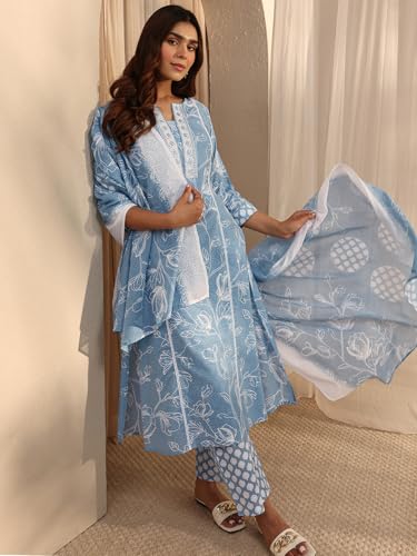 Gerua By Libas Printed Cotton Straight Kurta With Trousers and Dupatta-93175S
