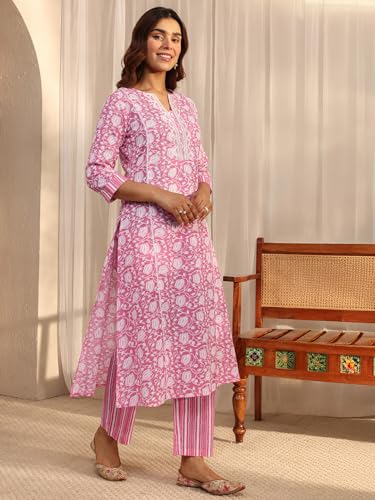 Gerua By Libas Printed Cotton A-Line Kurta With Trousers and Dupatta-93172S