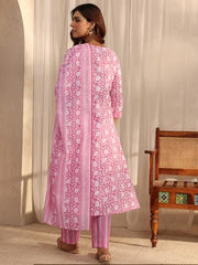 Gerua By Libas Printed Cotton A-Line Kurta With Trousers and Dupatta-93172S
