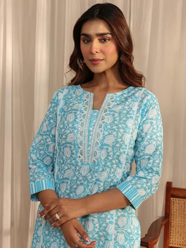 Gerua By Libas Printed Cotton A-Line Kurta With Trousers and Dupatta-93174S
