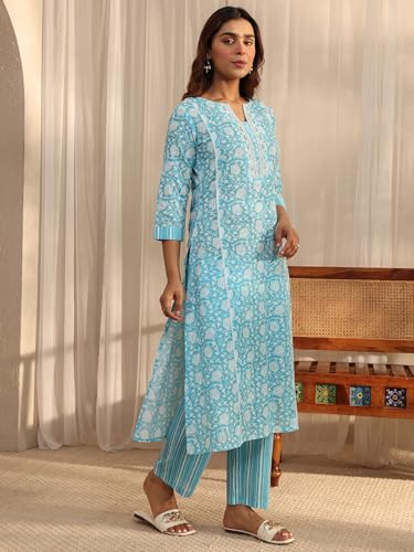 Gerua By Libas Printed Cotton A-Line Kurta With Trousers and Dupatta-93174S