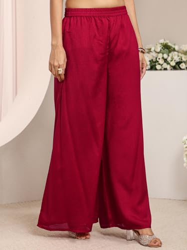 Libas Embroidered Silk Blend Straight Kurta With Palazzo and Dupatta