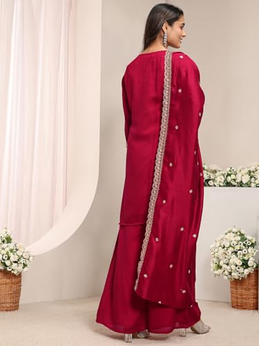 Libas Embroidered Silk Blend Straight Kurta With Palazzo and Dupatta