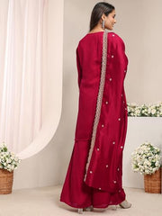 Libas Embroidered Silk Blend Straight Kurta With Palazzo and Dupatta