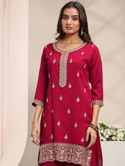 Libas Embroidered Silk Blend Straight Kurta With Palazzo and Dupatta