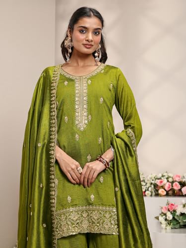 Libas Embroidered Silk Blend Straight Kurta With Palazzo and Dupatta