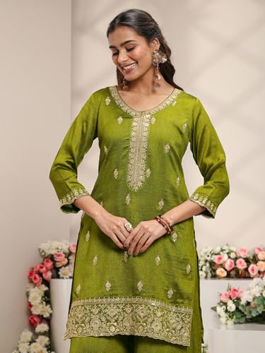 Libas Embroidered Silk Blend Straight Kurta With Palazzo and Dupatta