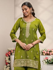 Libas Embroidered Silk Blend Straight Kurta With Palazzo and Dupatta