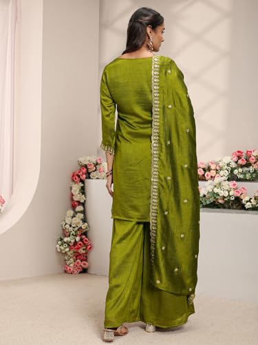 Libas Embroidered Silk Blend Straight Kurta With Palazzo and Dupatta