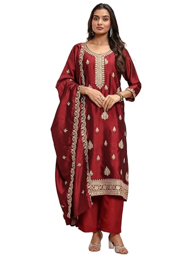 Libas Embroidered Silk Blend Straight Kurta With Trouser and Dupatta