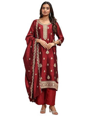 Libas Embroidered Silk Blend Straight Kurta With Trouser and Dupatta