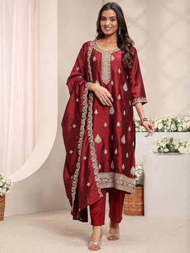 Libas Embroidered Silk Blend Straight Kurta With Trouser and Dupatta