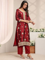 Libas Embroidered Silk Blend Straight Kurta With Trouser and Dupatta