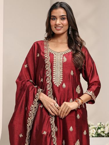 Libas Embroidered Silk Blend Straight Kurta With Trouser and Dupatta
