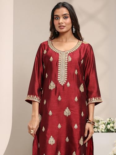 Libas Embroidered Silk Blend Straight Kurta With Trouser and Dupatta