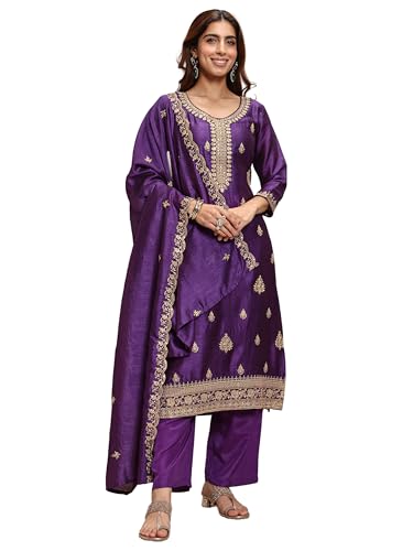 Libas Embroidered Silk Blend Straight Kurta With Trouser and Dupatta