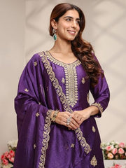 Libas Embroidered Silk Blend Straight Kurta With Trouser and Dupatta