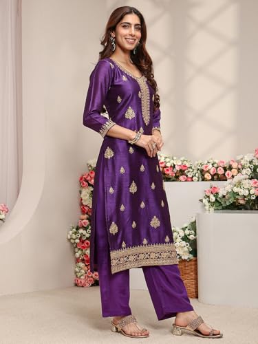 Libas Embroidered Silk Blend Straight Kurta With Trouser and Dupatta